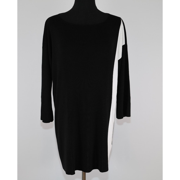 A6 Auth EILEEN FISHER Black/White Sleek Tencel Bateau Neck Top Tunic Size S/P - Picture 2 of 6